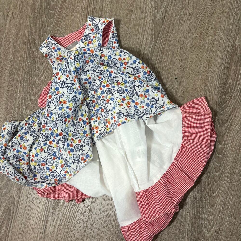 Pippa & Julie Bicycle Floral Dress Size 4 Whimsical Bike Print Gingham Bow​​ - Picture 8 of 11